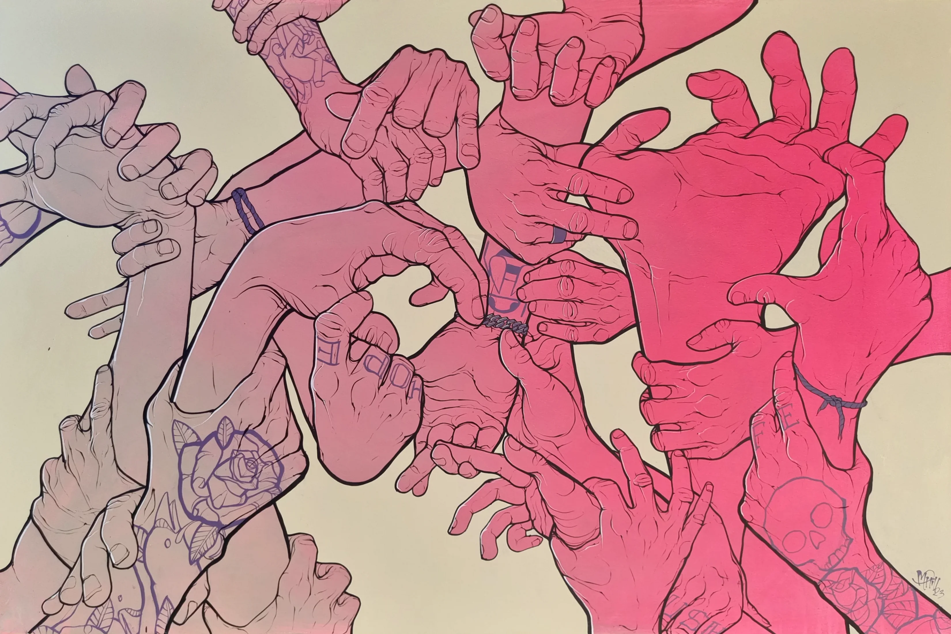 Hands 2 — finished acrylic painting on canvas by Marcus Hill
